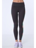 Sports leggings with a stripe with graphite flowers MR15471 - Online store - Boutique